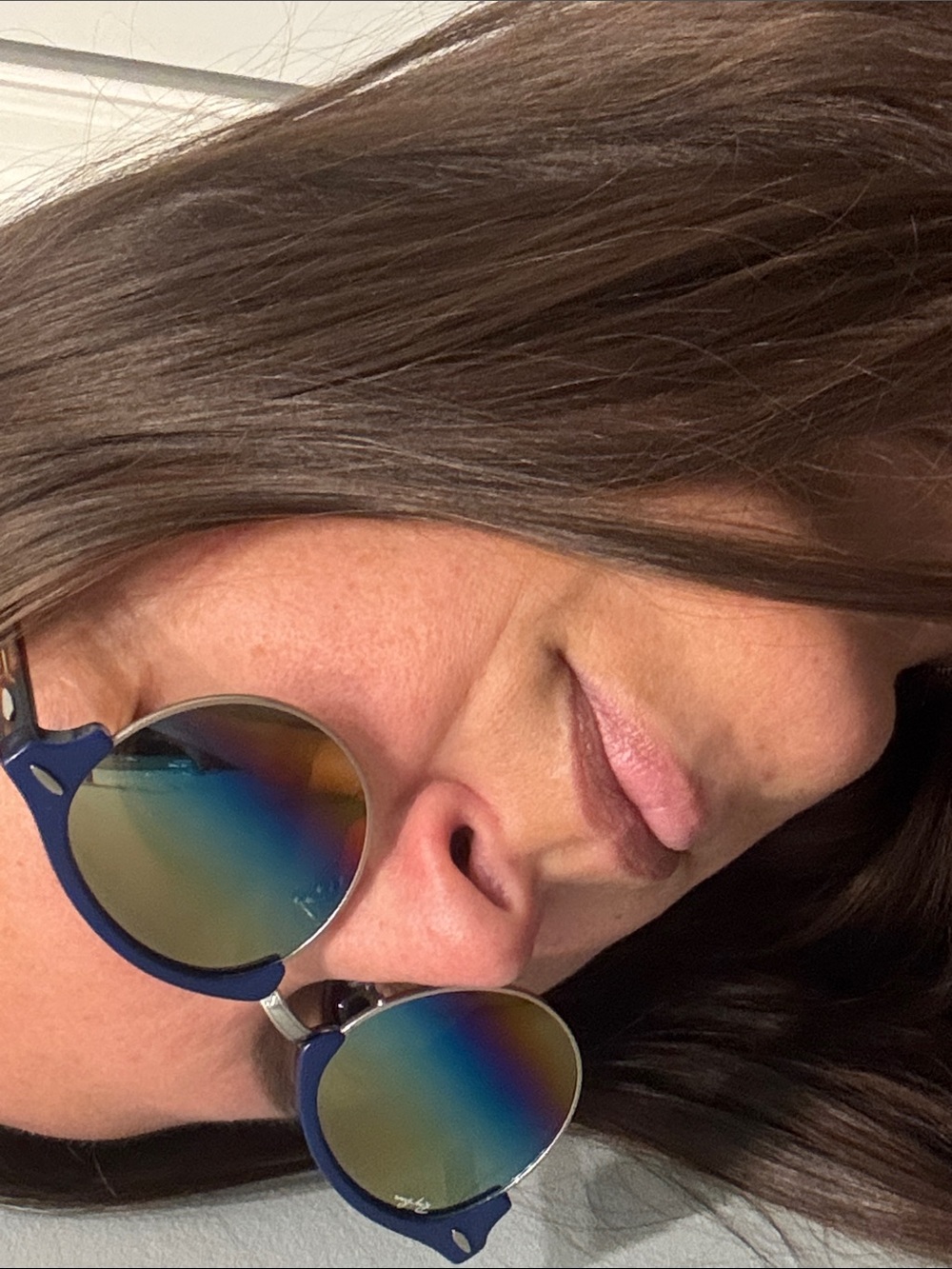 Like New - Ray-Ban Blue Frame Sunglasses with Gold Mirrored Lenses